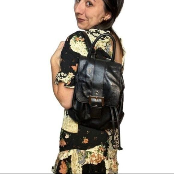 Y2K Black womens Vegan Leather Backpack gothic 2000’s - Picture 4 of 9